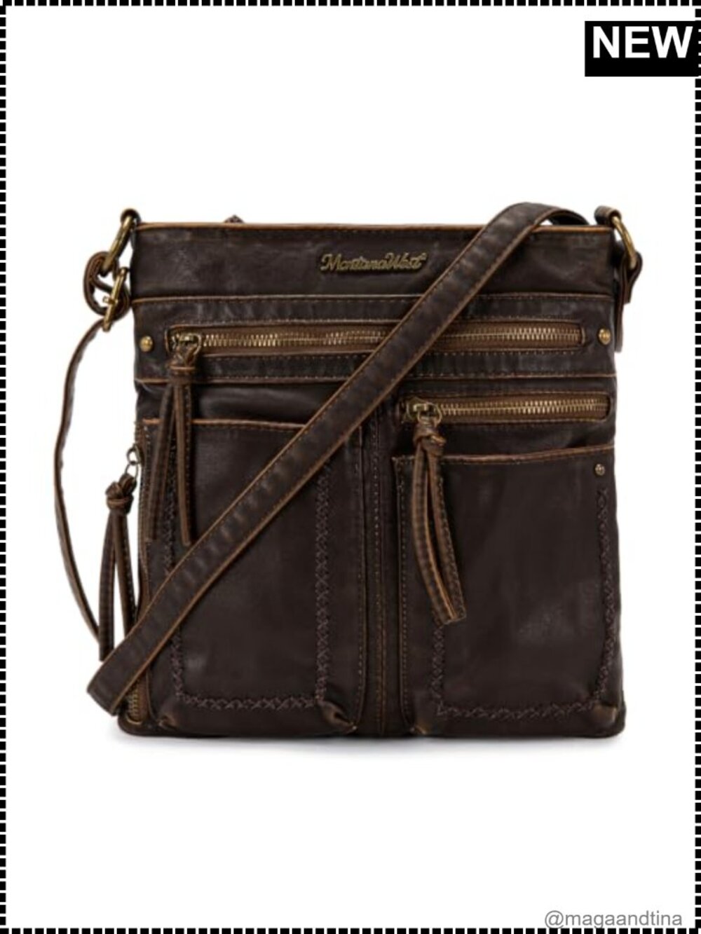 Faux Leather Crossbody Bag Multi Pocket Shoulder Purse